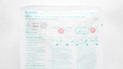 Braun 332220 Perifix Continuous Epidural Anesthesia Tray 18Ga x 3-1/2In,20Ga (x)